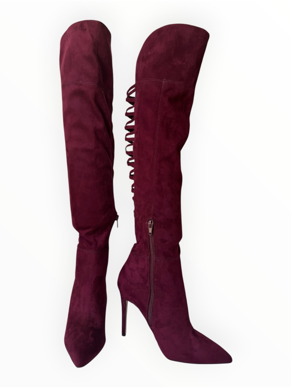 BOLD Aldo Burgundy Over-the-Knee Lace-Up Suede Stiletto Boots | Size 7.5